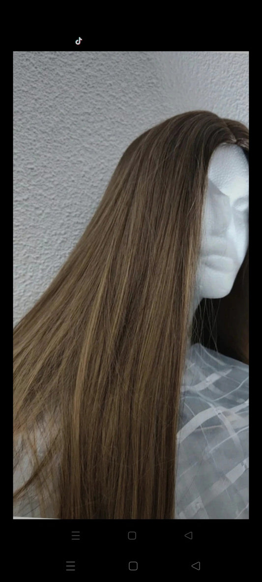 Perruque Châtain Ombré Mèches Naturel Luxe Tendance